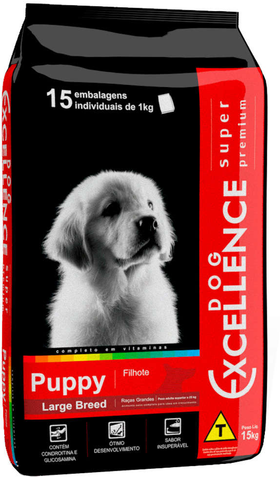 Ração Seca Dog Excellence Super Premium Arroz e Frango para Cães Filhotes Raças Grandes - 15Kg