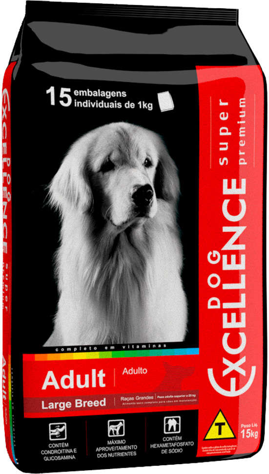 Ração Seca Dog Excellence Super Premium Arroz e Frango para Cães Adultos Raças Grandes - 15Kg