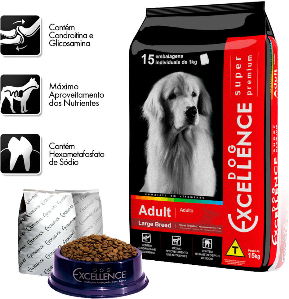 Ração Seca Dog Excellence Super Premium Arroz e Frango para Cães Adultos Raças Grandes - 15Kg