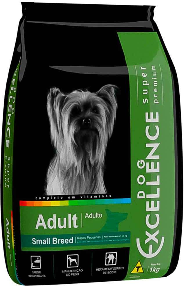 Ração Seca Dog Excellence Super Premium Frango e Arroz Cães Adultos Raças Pequenas - 1Kg