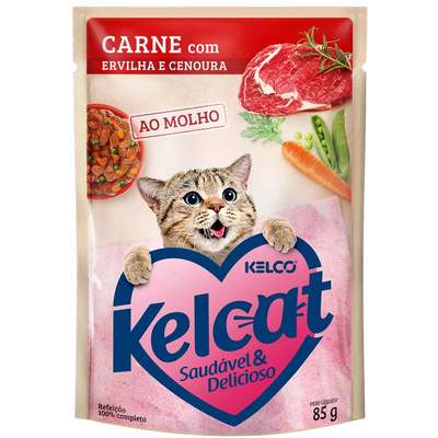 Ração Úmida Kelcat Sachê Carne, Ervilha e Cenoura