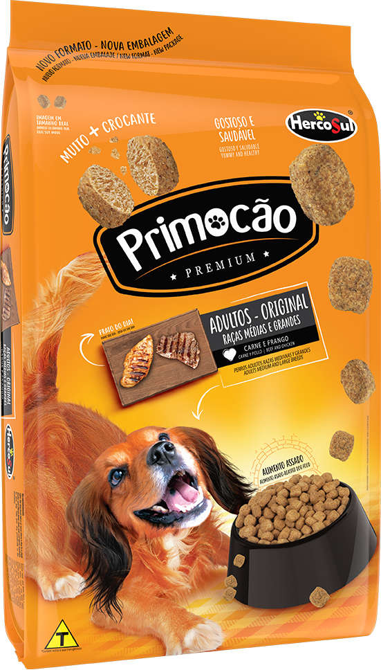 Ração Seca Primocão Premium Original Carne e Frango para Cães de Adultos Raças Médias e Grandes - 20Kg