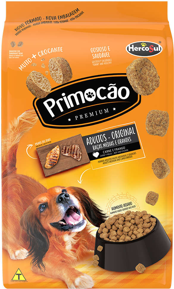Ração Seca Primocão Premium Original Carne e Frango para Cães de Adultos Raças Médias e Grandes - 20Kg
