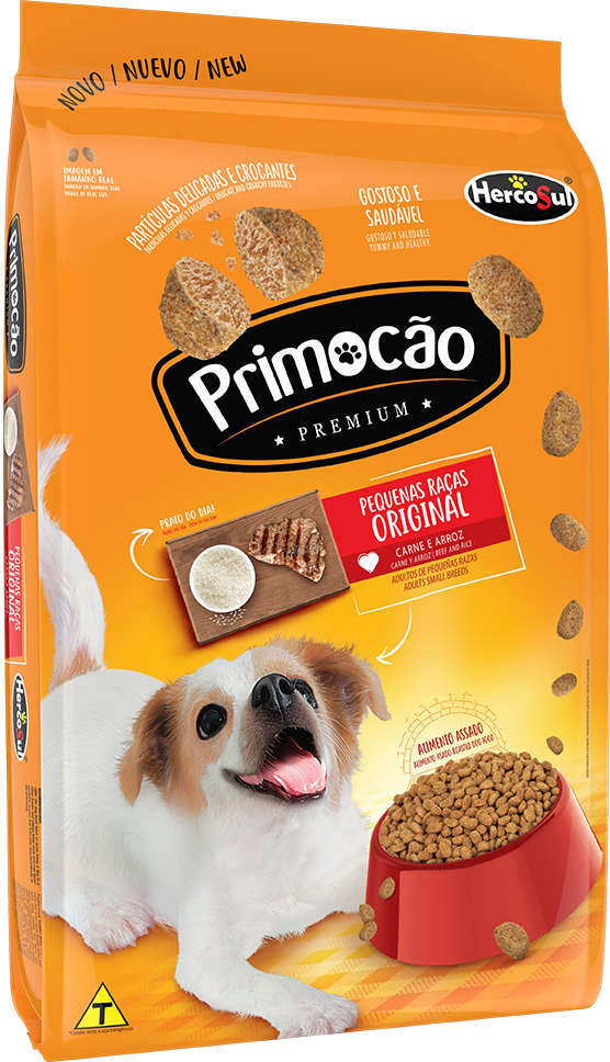Ração Seca Primocão Premium Original Carne e Arroz para Cães Adultos de Raças Pequenas - 15Kg