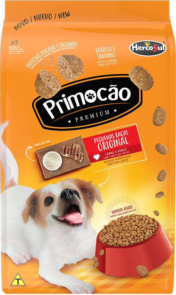 Ração Seca Primocão Premium Original Carne e Arroz para Cães Adultos de Raças Pequenas - 15Kg
