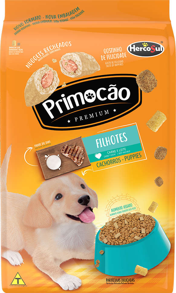 Ração Seca Primocão Premium Original Carne e Leite para Cães Filhotes - 20Kg