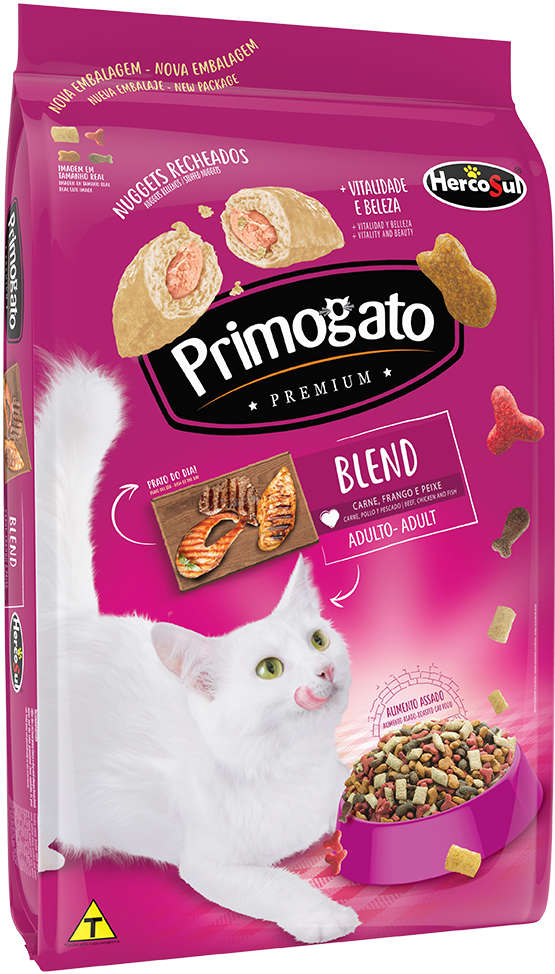 Ração Seca Primogato Premium Blend Carne, Frango e Peixe para Gatos Adultos - 10,1Kg