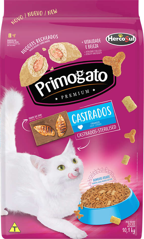 Ração Seca Primogato Premium Original Frango para Gatos Castrados - 10,1Kg