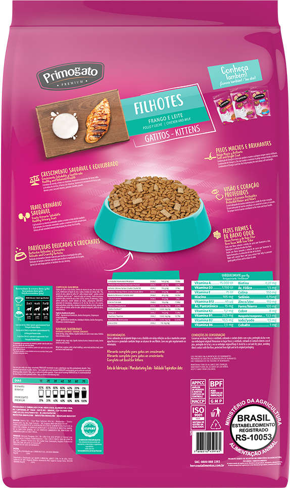 Ração Seca Primogato Premium Frango e Leite para Gatos Filhotes - 15Kg