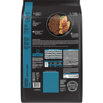 Ração Seca Three Cats Super Premium Frango para Gatos Castrados Bola de Pelo