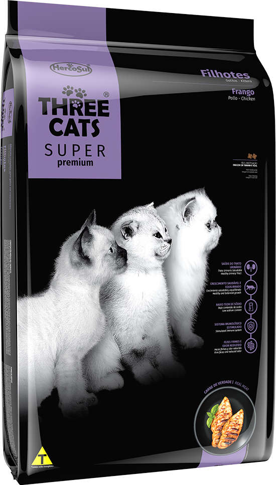 Ração Seca Three Cats Super Premium Frango para Gatos Filhotes - 10,1Kg