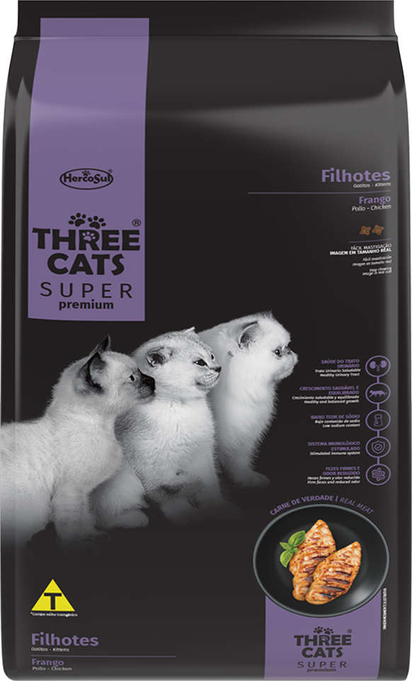 Ração Seca Three Cats Super Premium Frango para Gatos Filhotes - 10,1Kg