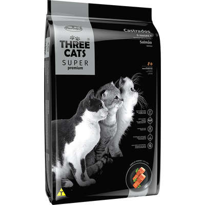 Ração Seca Three Cats Super Premium Salmão para Gatos Castrados 6 Meses +