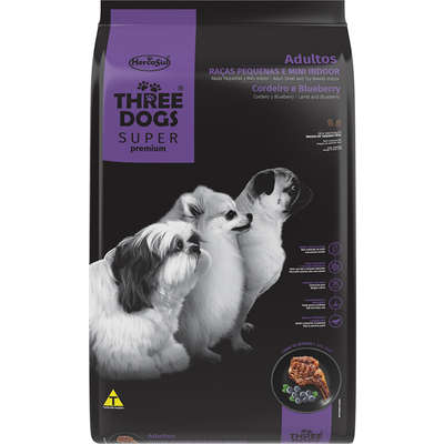 Ração Seca Three Dogs Super Premium Cordeiro e Blueberry para Cães
