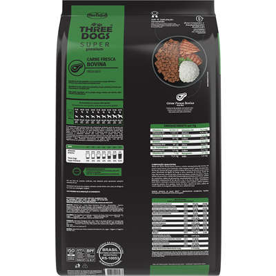 Ração Seca Three Dogs Super Premium Carne e Arroz para Cães Adultos Raças Médias e Grandes