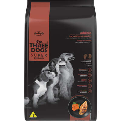 Ração Seca Three Dogs Super Premium Frango e Cenoura para Cães