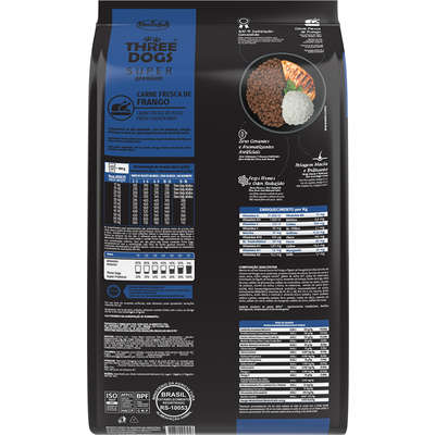 Ração Seca Three Dogs Super Premium Frango e Arroz para Cães Filhotes Raças Médias e Grandes