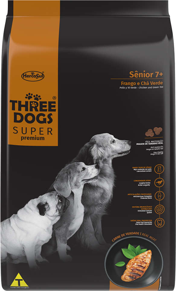 Ração Seca Three Dogs Super Premium Frango e Chá Verde para Cães Sênior 7+ - 15Kg