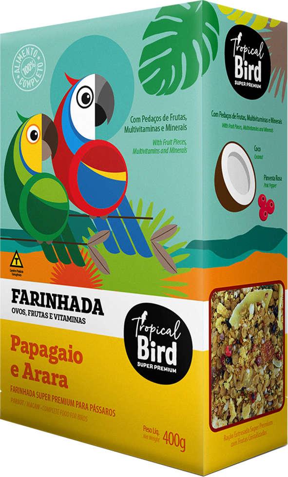 Ração Extrusada Tropical Bird Farinhada Super Premium com Frutas Cristalizadas para Papagaio e Arara - 400 g