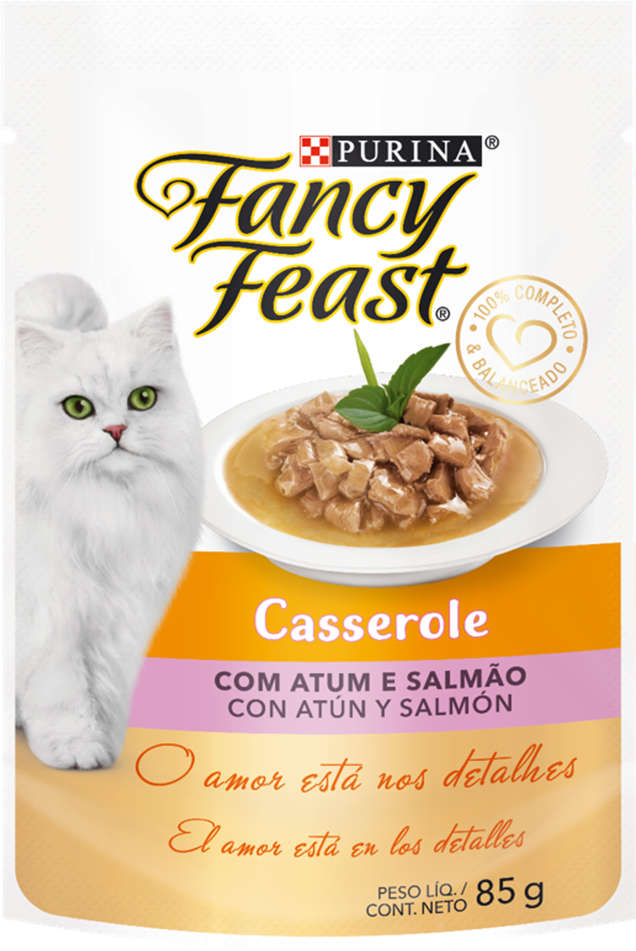 Ração Úmida Nestlé Purina Fancy Feast Sachê Casserole com Atum e Salmão para Gatos Adultos - 85 g