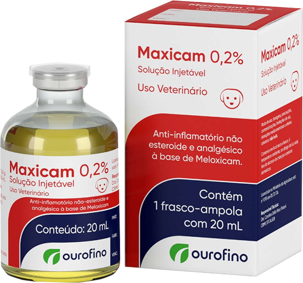 Anti-Inflamatório Ourofino Maxicam 0,2% Solução Injetável para Cães - 20 mL