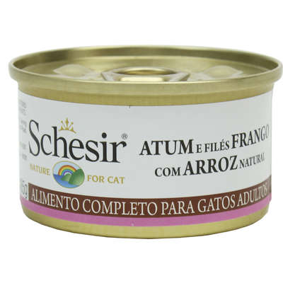Ração Schesir Nature Cat Atum e Frango com Arroz Natural em Lata para Gatos - 85 g
