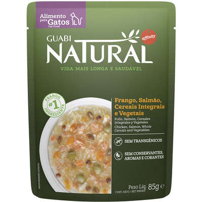 Sachê Guabi Natural Frango, Salmão, Cereias e Vegetais para Gatos Castrados - 85 g