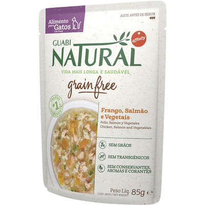 Sachê Guabi Natural Grain Free Frango, Salmão e Vegetais para Gatos Castrados - 85 g