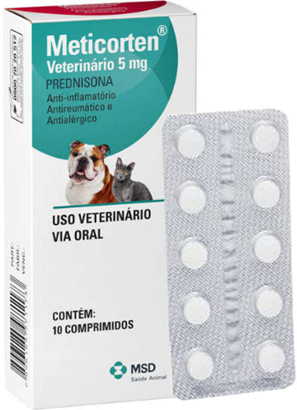 Anti-Inflamatório MSD Meticorten Vet de 10 Comprimidos para Cães e Gatos - 5 mg