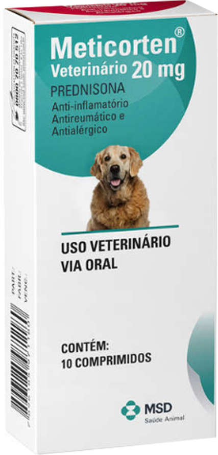 Anti-Inflamatório MSD Meticorten Vet de 10 Comprimidos para Cães - 20 mg