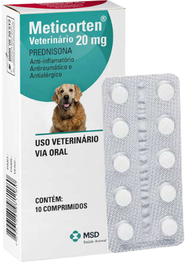 Anti-Inflamatório MSD Meticorten Vet de 10 Comprimidos para Cães - 20 mg