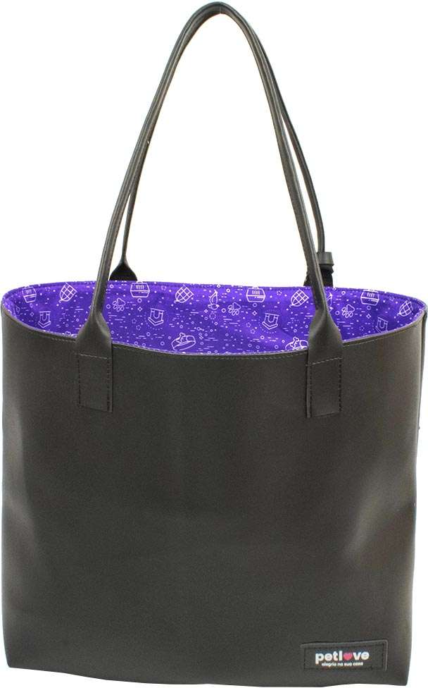 Bolsa Petlove Couro Sintético e Forro Estampado - Preta