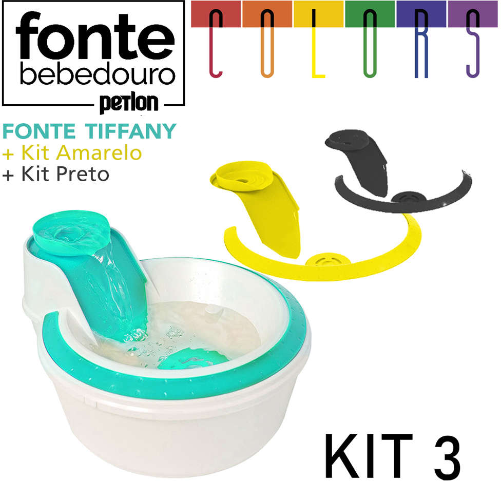 Fonte Bebedouro Petlon Colors Kit 3 Verde Tiffany, Amarelo e Preto 2 Litros - 110 V