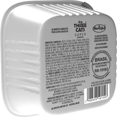Ração Úmida Three Cats Super Premium Patê Peixe Branco, Frango e Carne para Gatos Adultos