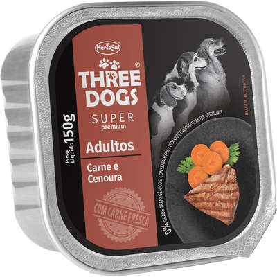 Ração Úmida Three Dogs Super Premium Patê Carne e Cenoura para Cães Adultos
