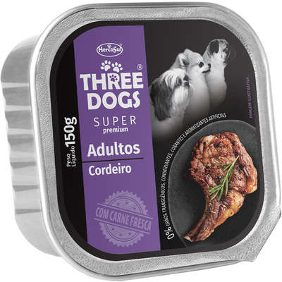 Ração Úmida Three Dogs Super Premium Patê Cordeiro para Cães Adultos