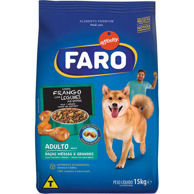Ração Guabi Faro Raças Médias e Grandes Frango com Legumes e Nuggets Recheados para Cães Adultos - 15 Kg