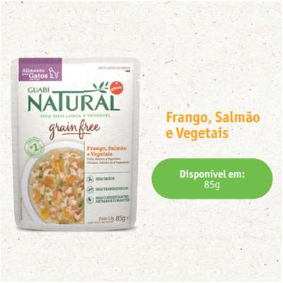 Ração Úmida Guabi Natural Grain Free Frango, Salmão e Vegetais para Gatos Castrados