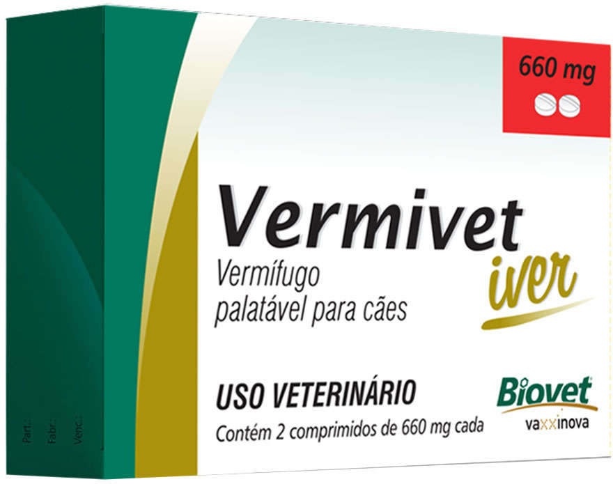 Vermífugo Biovet Vermivet Iver 660 mg para Cães - 2 Comprimidos