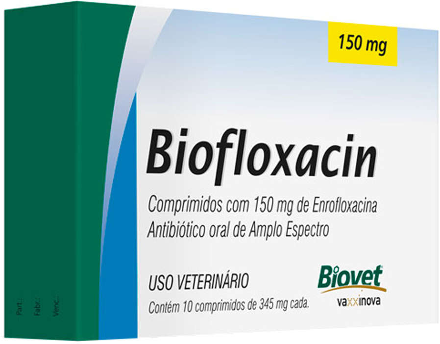 Antibiótico Biofloxacin Biovet 150 mg - 10 Comprimidos
