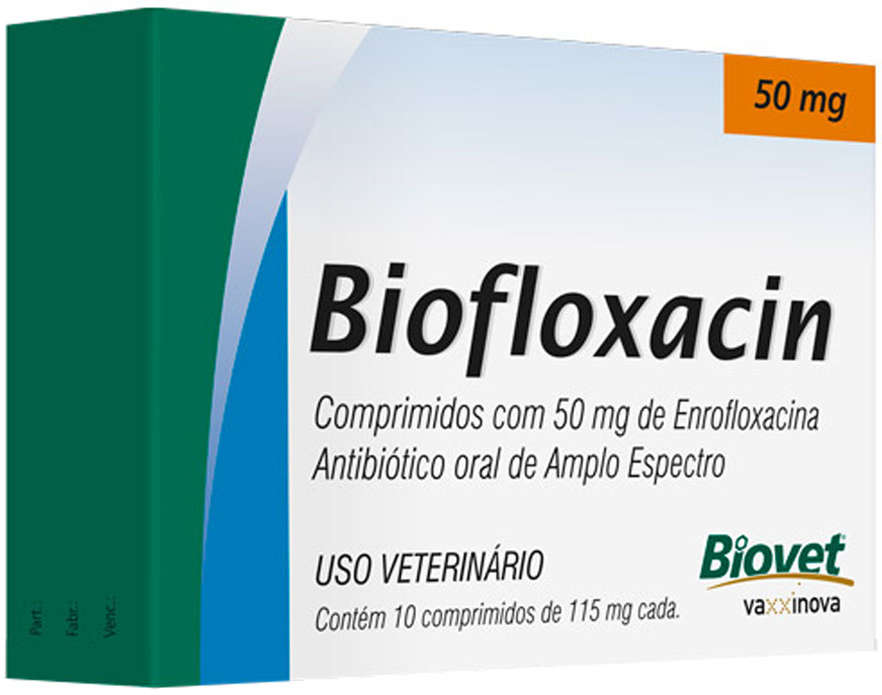 Antibiótico Biofloxacin Biovet 50 mg - 10 Comprimidos