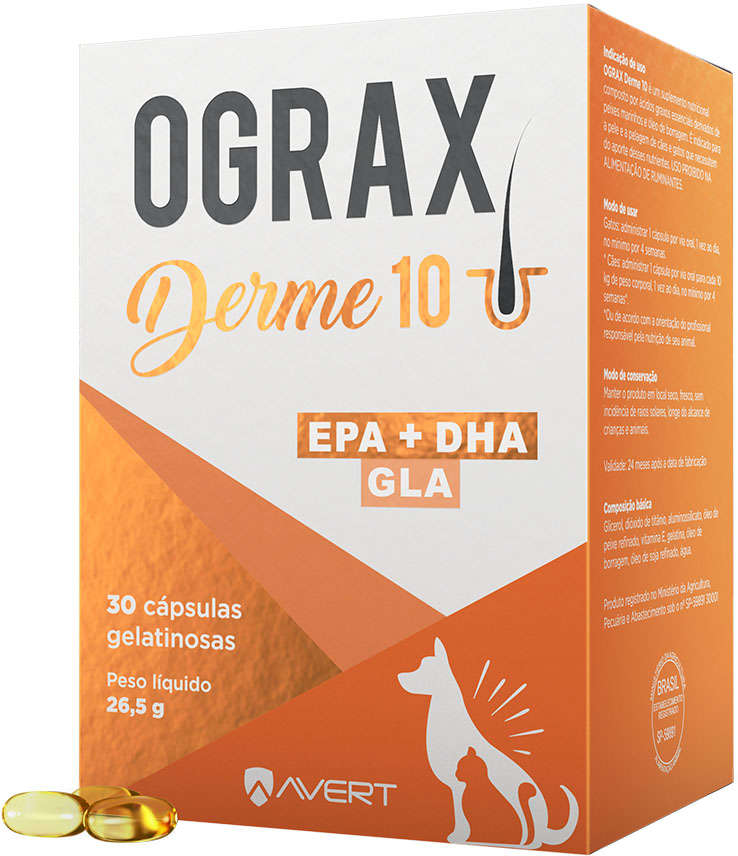 Suplemento Alimentar Avert Ograx Derme 10 Cães e Gatos - Cães e Gatos até 10Kg