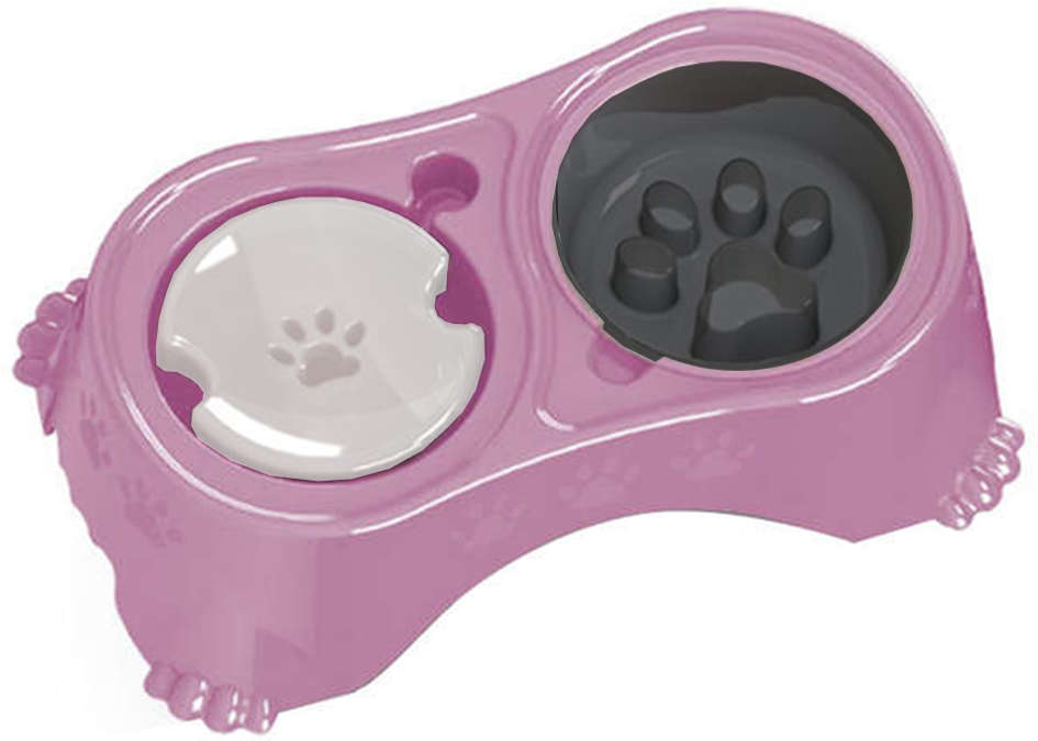 Comedouro Pet Injet Postura Correta Pelos Longos + Coma Melhor Rosa - Tam. P