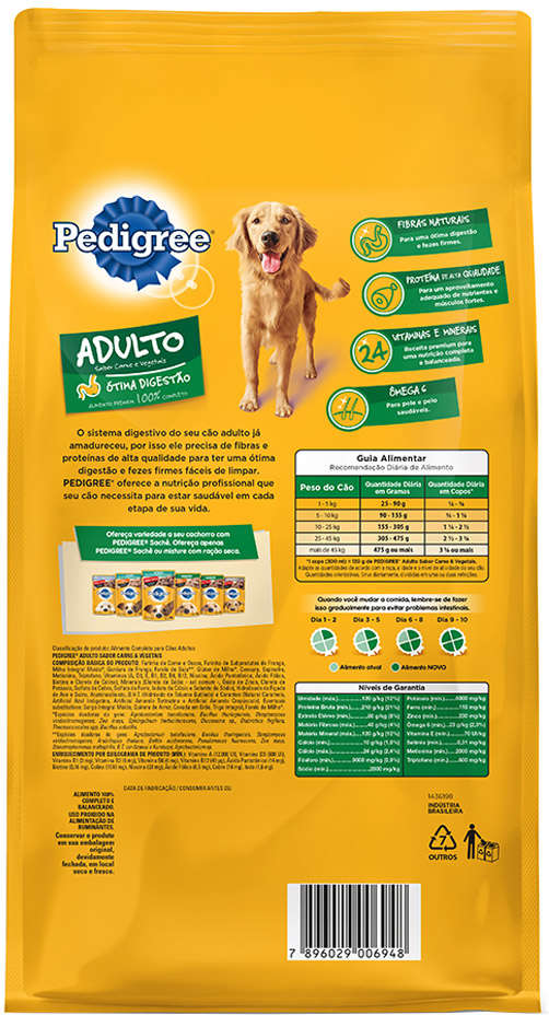 Ração Seca Pedigree Carne e Vegetais para Cães Adultos Raças Médias e Grandes - 7Kg