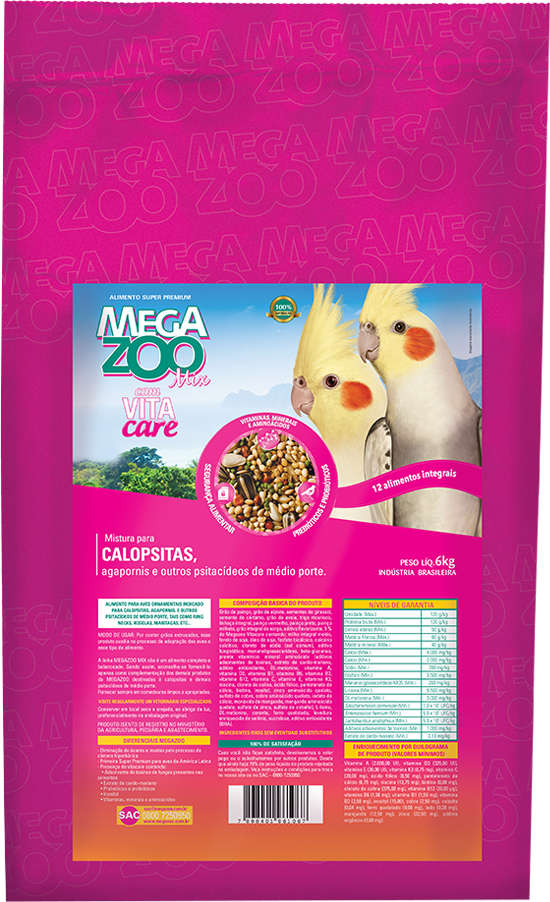 Ração Megazoo Mix para Calopsitas - 6Kg