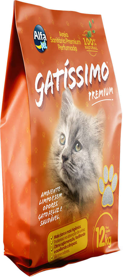 Areia Sanitária Alfapet Gatíssimo Premium Perfumada para Gatos - 12Kg