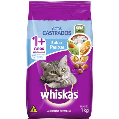 Ração Seca Whiskas Peixe para Gatos Adultos Castrados