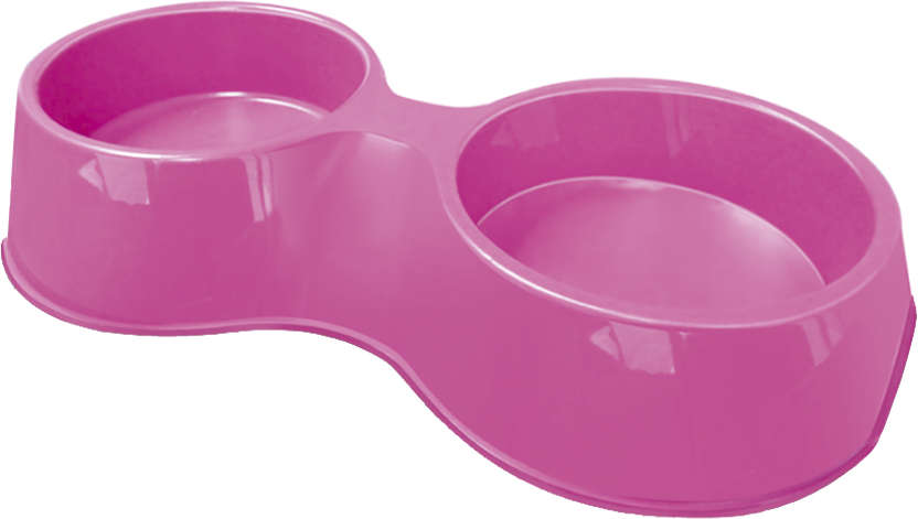 Comedouro Plástico Pop Duplo Rosa - 1100 mL