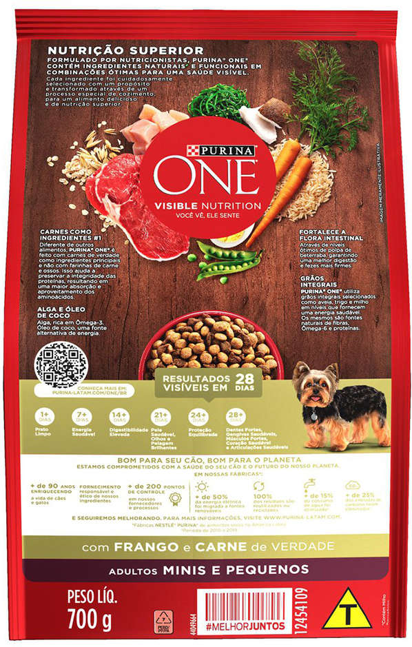 Ração Seca Nestlé Purina One Frango e Carne para Cães Adultos Raças Minis e Pequenas - 700 g