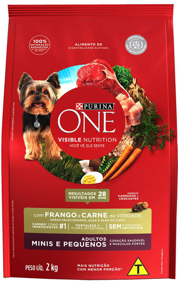Ração Seca Nestlé Purina One Frango e Carne para Cães Adultos Raças Minis e Pequenas - 2Kg